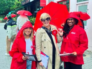 Stella Creasy Instagram - Thank you to the brilliant @patchworkuk team who joined us today talking to voters in walthamstow about why I am standing for re election and the future we can give our community - and in giving our @coopparty umbrellas and raincoats a good home!