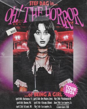 Stephanie D'Agostini Instagram - It’s been an absolute dream to be a girl online these last few days… 💕 but in an effort to touch grass again, I’m taking this ~discourse~ on the road. It’s gonna be a horrific, horrific, bloodbath. Tix in bio. Hope to see you there x 

poster by @sabrinakaune.indd (genius)
pic by @alexskbrown (genius)
dress by @unif (perfect)
