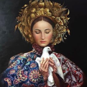 Sterling Jerins Instagram - #prayingforukraine

A former classmate of mine sent the story behind this peices and I wanted to share:

In the middle of the 10th century the queen of what is now Ukraine got revenge on a group that killed her husband by sending in pigeons with flaming sulfur tied to their legs to burn down their villages, because they were all made of wood. She's a symbol of Ukrainian strength and retaliation towards those who hurt it.