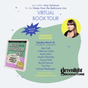 Sunita Mani Instagram - When I think about being a part of this compilation, I go #1 and #2. Thank you for having me @amybethsol, I’m honored to be a part of this collected brilliance 🍓 NOTES FROM THE BATHROOM LINE comes out tomorrow 3/16! And if you fancy, join for a little virtual release, too.