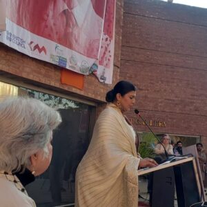 Swarnamalya Instagram - When our minds meet, our hearts melt. A lifetime’s opportunity to cross the border and see the land that holds so many memories, painful, tearful, yet full of hope and resilience- Lahore invited me, I knew this year is special. To speak at the opening of the FAIZ Festival 2024 on behalf of the Indian delegation, to share stage with Salima ji, daughter of Faiz Saab and to perform at the historic Alhambra hall, the very same space in which Iqbal Bano had sung Faiz Saab’s Hum Dekhenge in the 70s, to take the same Nazm in Tamil to an awakened audience who not only gave a lasting standing ovation to Sadir but were moved to tears along with me, and to experience the love of Lahore’s poetry, mushairas, qawwali, Abida ji’s Sufi Kalams, Lahori food, and above all the love and warmth of the people of Lahore. 2024 February is historic in my life. Thoughts about boundaries and borders, identities and struggles- but most importantly about love, peace, harmony and hope. Faiz Saab lives in the hearts of the city of Lahore. And you can see his warmth in the hug of Moneeza ji his daughter to me. Also in one of the  pics is Nawabzada Asfandyar ji who is a Bharatanatyam dancer of Pakistan whom I had invited to join me briefly on the stage,  along with my dearest friend Arvinder Chamak Saab. So many friendships and so many lives shared ❤️here is to more