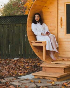Sydney Ozerov-Meyer Instagram - My sanctuary 🧖‍♀️ becoming more Russian by the day now that we have our own Banya. 
Barrel Sauna from @saunadepot.ca