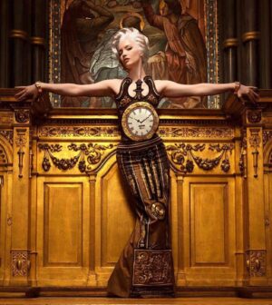 Talulah Riley Instagram - ❤️ I *LOVED* this shoot. @jeremyscott is a 🧠 genius 🧠 The clothes are fun, dramatic, romantic, fabulous ❤️

💋Wearing @moschino in @amazingmagazine 💋

🕰 I am variously a grandfather clock, silver-service, front door, portrait etc. What FUN! 🕰 

Thank you to the whole creative team for a lovely day, and for the chance to wear such incredible things. 

Photographer: @damianfoxe 
Styling: @mrbitton 
Hair: @thebradylea 
Make-up: @lisahoughton 
Nails: @robbietomkins 

xx