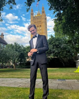Talulah Riley Instagram - Well, thank you @bulgari for an incredible evening at Westminster Abbey. It was astonishing to see the cloisters and garden and crypt, and a view of London and the Houses of Parliament so rarely seen. 

✨Thomas and I displaying @bulgari watch and earrings in back of taxi. Thank you for the loan of such lovely things ✨

And thank you @guerlain for sending the gorgeous @georgiosc and gifts xx 

Dress: @jennypackham 
Shoes: @louboutinworld 
Hair-husband: @earlsimms2 
Make-up: @georgiosc 
Styling: @chercoulter 
💎 Jewellery (and T’s watch): @bulgari 💎