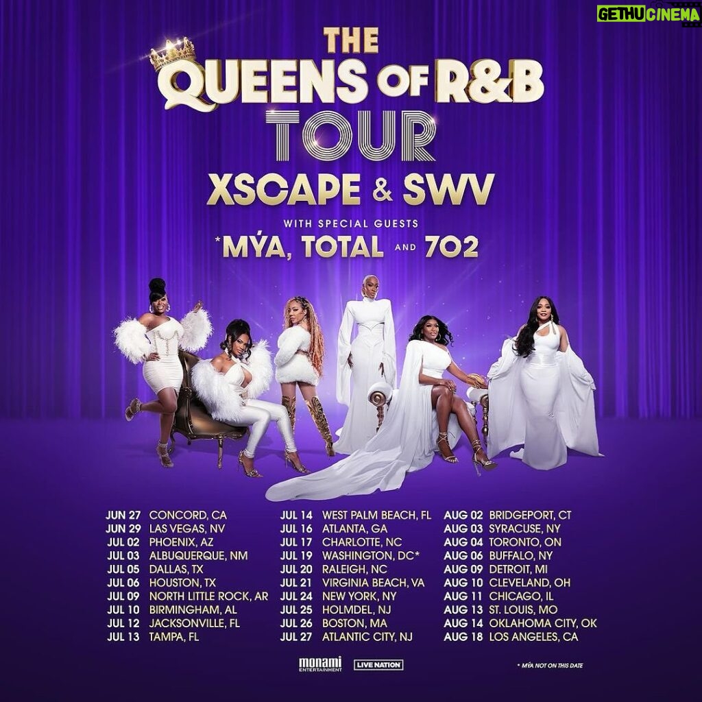 Tamara 'Taj' Johnson-George Instagram - Repost from @therealcokoswv • Catch SWV & XSCAPE on the @sherrishowtv today!!!! 💜 Be sure to get your tix to the Queens of RnB Tour!!!! #swv #xscape #queensofrnb #total #702 #mya #monascottyoung