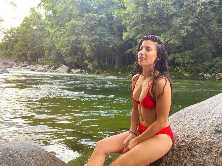Tania Raymonde Instagram - Swimming! In a swimming hole! In a rainforest! Wearing what I had on under that coat!