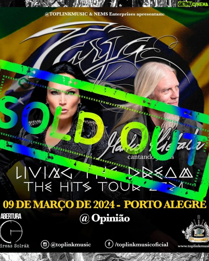 Tarja Turunen Instagram - I am getting super excited about my journey to South America for the tour that starts already next week! Yeah!! Few meet&greets still are available for these shows and the tickets are running fast for the tour. Buenos Aires, Curitiba and Porto Alegre are sold out. I hope to see you there rocking with me. Thank you for the opportunity! ♥️🤟🏻 @marko_hietala_official #livingthedream #thehitstour