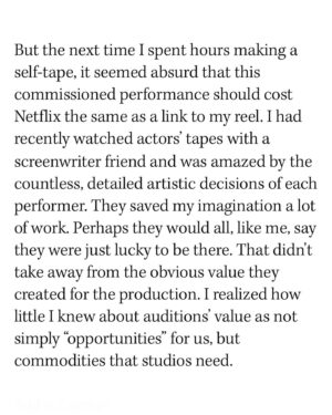 Tavi Gevinson Instagram - Audition pay is in the @sagaftra contract but most performers don’t know about it! So I wrote this for @hollywoodreporter using what I’ve learned as a founding volunteer of @auditionsarework. I tried to distill our amazing group’s work over many months and to understand why it’s somehow radical for actors to talk about their owed wages. Link in bio to read in full ☀️
Thank you @vanessalchester @teeocho @iamtelesmar @carynwestsfa for refining these points with me 💛 join us Thursdays on zoom for @auditionsarework office hours 😃