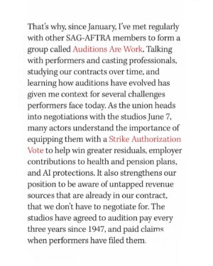 Tavi Gevinson Instagram - Audition pay is in the @sagaftra contract but most performers don’t know about it! So I wrote this for @hollywoodreporter using what I’ve learned as a founding volunteer of @auditionsarework. I tried to distill our amazing group’s work over many months and to understand why it’s somehow radical for actors to talk about their owed wages. Link in bio to read in full ☀️
Thank you @vanessalchester @teeocho @iamtelesmar @carynwestsfa for refining these points with me 💛 join us Thursdays on zoom for @auditionsarework office hours 😃