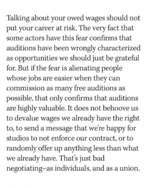 Tavi Gevinson Instagram - Audition pay is in the @sagaftra contract but most performers don’t know about it! So I wrote this for @hollywoodreporter using what I’ve learned as a founding volunteer of @auditionsarework. I tried to distill our amazing group’s work over many months and to understand why it’s somehow radical for actors to talk about their owed wages. Link in bio to read in full ☀️
Thank you @vanessalchester @teeocho @iamtelesmar @carynwestsfa for refining these points with me 💛 join us Thursdays on zoom for @auditionsarework office hours 😃