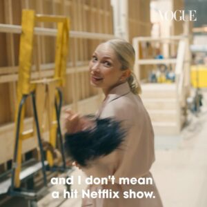 Tavi Gevinson Instagram - I did a 73 Questions on the set of @gossipgirl!!! Watch in full @voguemagazine 😛❤️‍🔥
Thank you @jamsandbash @hellojoesabia 🎬
Hair @davidvoncannon 💈
Makeup @misha212 💄
Styling @geometricsleep 👗
Top @melekzertal @cohrin__ @coloramaprint 🔝
Robe @prada 👩🏼‍⚖️
Sounds of chainsaws in the background - don’t you worry your pretty little mind about that that’s nothing 😇