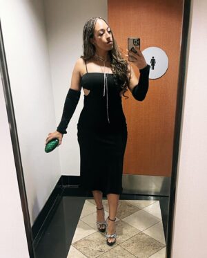 Tawny Newsome Instagram - was told I served “approachable goth” with my trek fam at the @saturnawards (or as people started calling it the Star Trek Awards which you can’t really argue with.)🪐🖖🏾
. 
.
Thanks to @scotiaboyd for pics 
Hair @hairby_a.shani 
MU @luiscascomakeup