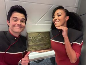 Tawny Newsome Instagram - the nice ppl at @allaccesstrek told me it’s never too late for crossover bts so here go some pics .
.
.
.
#strangenewworlds #thoseoldscientists #startreklowerdecks @startrekonpplus @startrek