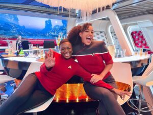 Tawny Newsome Instagram - the nice ppl at @allaccesstrek told me it’s never too late for crossover bts so here go some pics .
.
.
.
#strangenewworlds #thoseoldscientists #startreklowerdecks @startrekonpplus @startrek