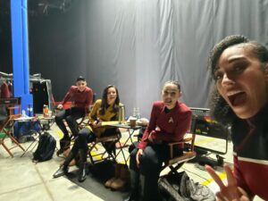 Tawny Newsome Instagram - the nice ppl at @allaccesstrek told me it’s never too late for crossover bts so here go some pics .
.
.
.
#strangenewworlds #thoseoldscientists #startreklowerdecks @startrekonpplus @startrek