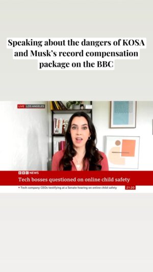 Taylor Lorenz Instagram - Joined the BBC to talk about the backlash to KOSA, federal legislation that claims to “protect kids” but which could usher in a radical level of censorship, endanger LGBTQ youth, and strip us all of rights and the ability to express ourselves online. Also chatted about Musk’s outrageous compensation package struck down by a Delaware judge today. 🙌🏻

#tech #kosa #congress #news #technology #elon #musk #elonmusk