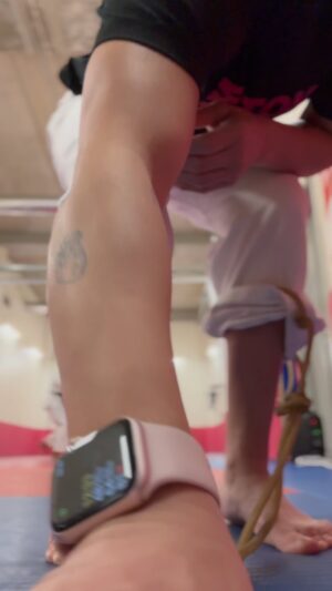 Telma Monteiro Instagram - Re-education. Working on my basics with elastics to work my stability and sensitivity as the elastics provide me some resistance and cones for reference. 

If there’s something I can do to improve I will work on it. There’s always something we can do. 

#knee #rehab #judo #paris2024