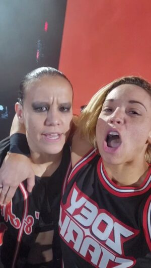 Theresa Serrano Instagram - Annoying @qosbaszler around the world 🌍 #TagTeam #Tour #WWERaw #WWELive