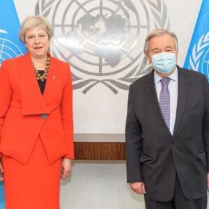 Theresa May Instagram - Good to see @antonioguterres again at the UN to discuss human trafficking & the situation in Ukraine. In particular, how governments can help prevent modern slavery & protect unaccompanied child refugees, who are being left to the mercy of criminal gangs attempting to make money from their suffering.