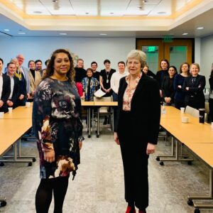 Theresa May Instagram - Good to be back at the UN this week to discuss international efforts in tackling human trafficking. 

Also a pleasure to see @speakerpelosi again & to support our @foreignanddevelopmentoffice teams working with inspiring women in business on #IWD2023.