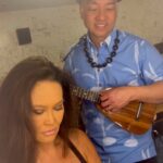 Tia Carrere Instagram – Getting ready to go onstage @oldtownschool with @daniel_ho_creations practicing a song we wrote for @georgekahumoku birthday!