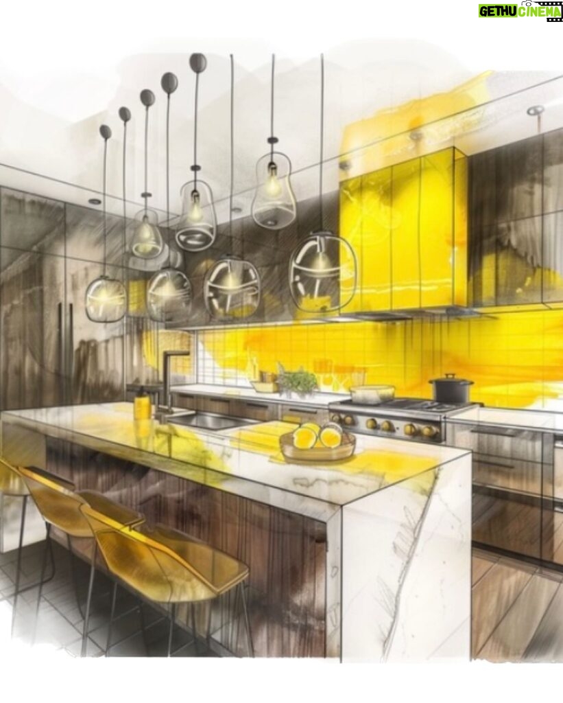 Tiffany Brooks Instagram - Hello yellow 💛 Which kitchen is your favorite? . . . #yellow #kitchen #renderings #pickone #interiordesign