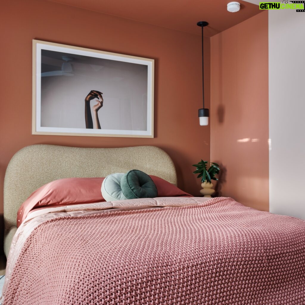 Tiffany Brooks Instagram - Color-blocking with paint from my custom Color Collection by @hgtvhomebysherwinwilliams? Yes, please! Forever obsessed with this combination of Reddened Earth and Sashay Sand in the guest bedroom of HGTV Smart Home 2024 😍 🔗:hgtvhomebysherwinwilliams.com/en/inspiration/2024-hgtv-smart-home . . . #HGSW #HGTVSmartHome #HGTV #SherwinWilliams #HGTVHomeBySherwinWilliams #paint #custom #colorblocking #interiordesign #painttrends