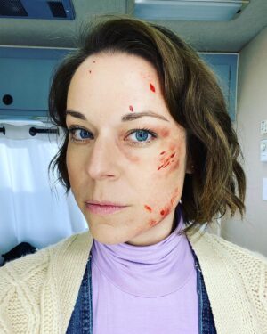 Tina Majorino Instagram - It’s Hallows Eve... obviously it’s the perfect time to share the spookiest #bts pics I have from #Delivered ☠️ Best time I’ve ever had. #BeatUpFromTheFeetUp #StakeCare #StakeAndShake #StakeItToTheGrave