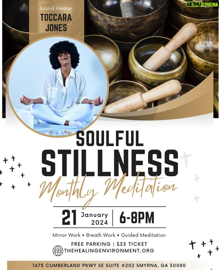 Toccara Jones Instagram - @the_therapeutic_sanctuary Presents… “Soulful Stillness Rendezvous” A Meditative Sound Bath Event With Supermodel, Actress & Sound Healer, Toccara Jones. Sunday, January 21st from 6-8pm. New month • New year • New goals Join us & discover the serenity that lies within you at @thehealingenvironment | 1675 Cumberland Pkwy SE #202 Smyrna, GA 30080. Limited spots available. Reserve Your Spot Today for $33.00 per registration ticket. FREE PARKING Tag your spiritual crew and meet me there! 🥰💞💫 🎟️ Purchase Tickets: thehealingenvironment.org (Click link in bio) 🧘🏾‍♀️What is Soulful Stillness Rendezvous? A sanctuary for your mind, body and soul curated by Toccara Jones. Each month, we invite you to immerse yourself in a serene oasis of self-discovery, relaxation and rejuvenation. Nurture your soul, find inner stillness and embrace the journey to a more balanced and harmonious life. #healing #soundbath #soundhealer #meditation #spirituality #spiritualevent #Light #love #peace #wellness
