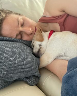 Tori Anderson Instagram - There is a new sleeping beauty in our lives. 

Meet Scottie, our failed attempt at fostering a dog.