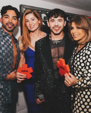 Trace Lysette Instagram - One for the books! Thanks for the award #queerties ♥️ - extra special having @joeysoloway who gave me my shot and cast me on Transparent 10 years ago, present the award to me. Still on a high from meeting @paulaabdul … my mom got me her album Forever Your Girl for Christmas in 1988 and it was my first cassette tape. I wore that thing OUT. Also I may or may not have watched Cold Hearted Snake on VHS every day before school and did the choreography lol. To receive an award wedged between Paula and the iconic @rosie was so sweet. This awards season has been many things and last night meant a lot. 💋 

👗 @herveleger