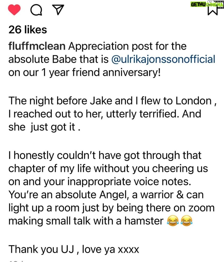 Ulrika Jonsson Instagram - Was reminded the other day by my fab friend of our 1yr friendship anniversary. Social media can be a tosspot of twattybollocks at times but good things come, too. I have made a few truly wonderful, genuine friends on here (you know who you are) and Claire is one. This woman is awesome. We made a connection at a horrendous time in her life and although she reached out to me, it was she who amazed me with her humour and resilience. The connection was immediate. So was the trust. The humour, honesty and the filth. Can’t wait to come up to Liverpool at some point sooooon. Because work Zooms with your colleagues who I don’t know, simply aren’t enough. Even when you throw a hamster into the mix…. Love you, Claire. And your out-of-breath voice notes walking up hills….. 💋 @fluffmclean #liverpool