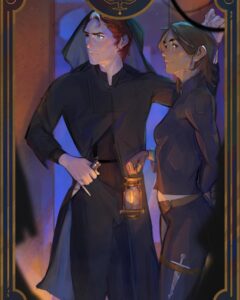 V. E. Schwab Instagram - To help pass the remaining weeks until The Fragile Threads of Power hits shelves, I’ll be revealing some amazing pieces of character art by @lasq.draws Up first, it’s the OG duo, Kell Maresh and Lila Bard. And I’m excited to announce that over the last 7 years, Kell went from sadboy to *clears throat* sexy gentleman. #veschwab #shadesofmagic #bookish #currentlyreading #bookstagram