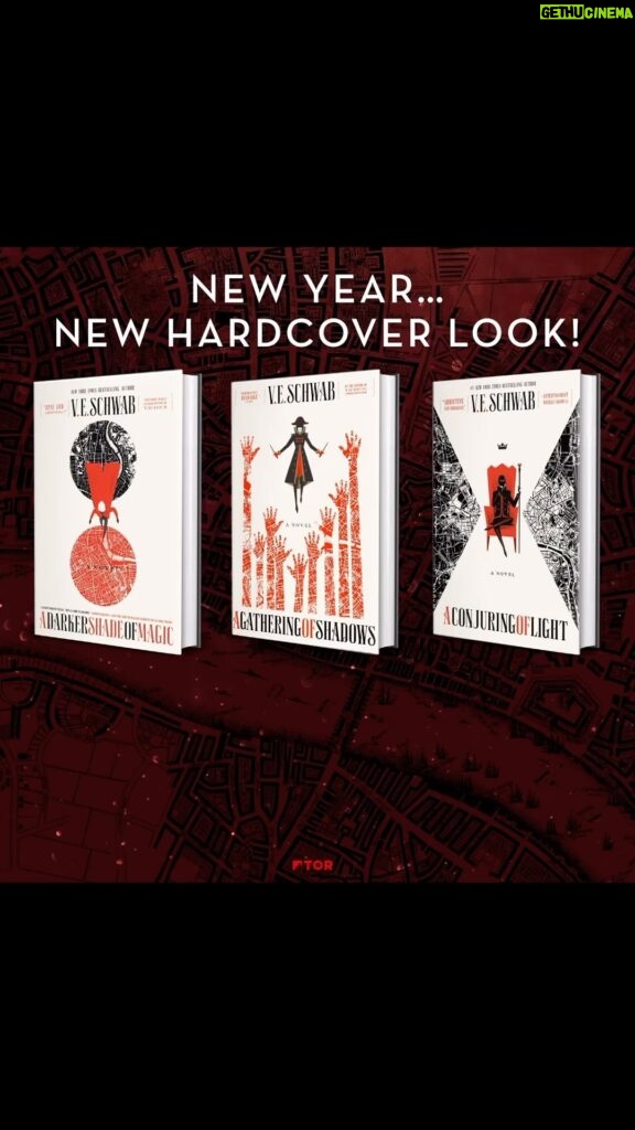 V. E. Schwab Instagram - New year, new hardcover look! We are so thrilled that the Shades of Magic hardcovers from @veschwab are hitting shelves with fresh packaging, from @torbooks 😍 Add them to your shelves this summer and pick up the original white hardcovers while supplies last! Cover 🎨: @unusualco . . LINK IN BIO. #torbooks #bookish #bookstagram #bookstagrammer #igreads #SFF #TBR #currentlyreading #adarkershadeofmagic #aconjuringoflight #agatheringofshadows #veschwab #victoriaschwab #shadesofmagic #shadesofmagicseries #booktok