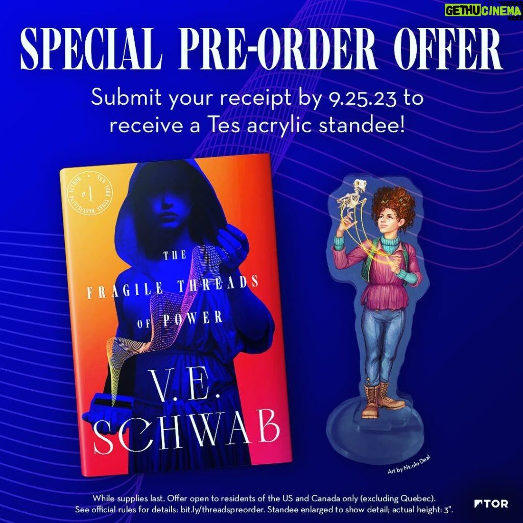 V. E. Schwab Instagram - Heads up, buttercups! The US preorder campaign is here! Submit your receipt to receive an acrylic standee of Tes and her dead owl, Vares, for your bookshelf! Art done by the wonderful @nicole.deal.art Link with details in the bio ;)