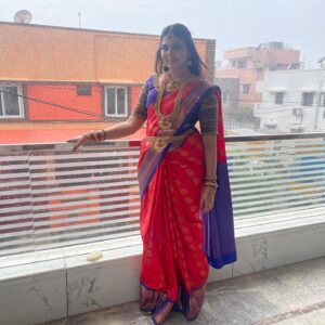 VJ Mounika Instagram - ❤️❤️❤️❤️🦋💫 #instagram #instagood

Beautiful saree and blouse from @lakshanam_designerstudio ❤️ 

Beautiful jewellery from @gold_copy1486 ❤️