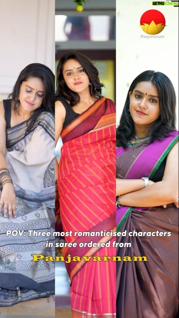 VJ Kalyani Instagram - Lemme know which female character in saree resonates with you or you love the style, the most from the films that you have seen? @panjavarnamsilks crafting handwoven sarees with sheer elegance and pride!!! ... You can purchase these sarees, ref my story for the links:) Or head to www.panjavarnam.com Also ladies you can get in touch through 9840758137 📸: @gett_o_ Muah: @rekhamakeups #ad #sareelovers #sareefashion #traditional #reels #panjavarnam #ethnic #silksaree #vjkalyani🎤