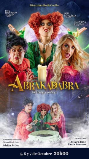 Valentina de Abreu Instagram - ¡ABRAKADABRA! tres brujas sueltas 🧙‍♀️
Las hermanas Sanderson regresan del más allá una vez al año y solo tienen 24 horas para conseguir el hechizo de la juventud eterna. 
Los esperamos en el teatro @labotagye 
5, 6 y 7 de Octubre 👻
Reserva tu entrada ‪096 726 6443‬ 😍

Dirección @ruth_coello 
Producción @jesikarte @paulaaa.romeroo 
Audiovisual @ramonzo_