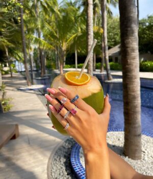 Valeriya Merkouchenko Instagram - Coconut 🥥   Gemstones 💎 = ❤️ @aliasapfira 
.
.
.
#aliasapfira #vacation #maldives #coconut #gemstones #tourmaline #sapphire #aquamarine #kunzite #ring #jewelry