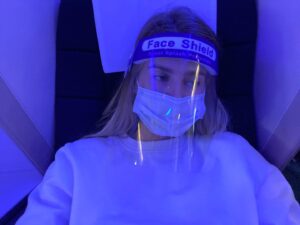 Vanessa Hessler Instagram - 11 hour flight with this lovely shield is going to be fun... looking forward to a Covid free world, till then let’s keep safe ✌🏻#Travel2020