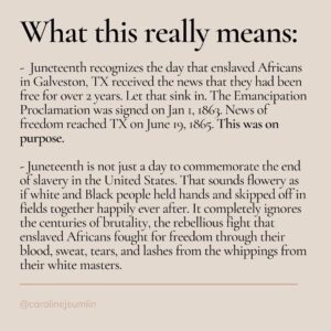 Victoria Park Instagram - happy #juneteenth weekend, friends! celebrate Black freedom, Black joy, Black excellence, Black people *AND* continue to do the work to dismantle white supremacy while fighting for true freedom and equality. 

thank you @carolinejsumlin for a great set of slides 💛

some great orgs to donate to / volunteer with:
@feedblackfutures 
@supr.mrkt 
@eji_org 
@innocenceproject 
@reformlajails