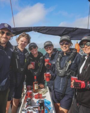 Victoria Pendleton Instagram - Had a fantastic time @cowes_week trying a bit of sailing with a fabulous team of people including my big sis

Being at the helm during a race was a bit daunting especially in the chaos of the start 😅 but we did it! and got to enjoy a rum at the end of the day…..oh and I did get to climb the mast to get the best view of the Cowes Marina! 🙌🙏⛵️🌊
.
@charlottehawkins1 @chrisrobshawrugby @camillakerslake @nicpendleton @talulahrm @samohtsangster @zafrushdie @maxcisottiphotographer @greenroomvip @mustoclothing @mountgayrum @chathamfootwear 
#sailing #cowesweek #prtrip #yacht #atsea