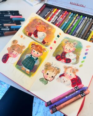 Victoria Ying Instagram - Sketches for a commission! #waxpastel #neocolor #carandache #watercolor #sketchbook