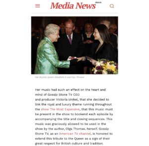 Victoria Unikel Instagram - Breaking News❗️British Royal music by Royal Composer Olga Thomas @drolgathomas featured on Gossip Stone TV show by the Queen of the most expensive Debbie Wingham￼ @debbie_wingham !

London, Great Britain – Debbie Wingham, celebrity British Artist is in full swing on the production of her show The Most Expensive on Gossip Stone TV.  Ferrari, Louis Vuitton, Cartier, Bulgari, all the international symbols of chick and luxury – this is the world of the Queen of all that is most expensive in the world. The world of wealth and fame attracts the curiosity of the public with its inaccessibility and exclusivity. What could be more appropriate? Real Royal music, of course!

The Platinum Jubilee held in celebration of Queen Elizabeth II only a month ago for her 70 years of service to the people of the United Kingdom was the occasion for the release of the Royal Jubilee Celebration album by Olga Thomas, composer and patron of British Monarchists Society @themonarchists 

Her music had such an effect on the heart and mind of Gossip Stone TV CEO and producer Victoria Unikel @victoriaunikel , that she decided to link the royal and luxury theme running throughout the show The Most Expensive, that this music must be present in the show to bookend each episode by accompanying the title and closing sequences. This music was graciously allowed to be used in the show by the author, Olga Thomas, herself. Gossip Stone TV, as an American TV channel, is honored to extend this tribute to the Queen as a sign of their great respect for British culture and tradition.