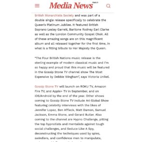 Victoria Unikel Instagram - Breaking News❗️British Royal music by Royal Composer Olga Thomas @drolgathomas featured on Gossip Stone TV show by the Queen of the most expensive Debbie Wingham￼ @debbie_wingham !

London, Great Britain – Debbie Wingham, celebrity British Artist is in full swing on the production of her show The Most Expensive on Gossip Stone TV.  Ferrari, Louis Vuitton, Cartier, Bulgari, all the international symbols of chick and luxury – this is the world of the Queen of all that is most expensive in the world. The world of wealth and fame attracts the curiosity of the public with its inaccessibility and exclusivity. What could be more appropriate? Real Royal music, of course!

The Platinum Jubilee held in celebration of Queen Elizabeth II only a month ago for her 70 years of service to the people of the United Kingdom was the occasion for the release of the Royal Jubilee Celebration album by Olga Thomas, composer and patron of British Monarchists Society @themonarchists 

Her music had such an effect on the heart and mind of Gossip Stone TV CEO and producer Victoria Unikel @victoriaunikel , that she decided to link the royal and luxury theme running throughout the show The Most Expensive, that this music must be present in the show to bookend each episode by accompanying the title and closing sequences. This music was graciously allowed to be used in the show by the author, Olga Thomas, herself. Gossip Stone TV, as an American TV channel, is honored to extend this tribute to the Queen as a sign of their great respect for British culture and tradition.
