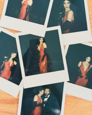 Violett Beane Instagram - A night of caviar and murder to celebrate @deathdetailshulu 2-part finale out tomorrow 🔪🩸 Find out who’s behind all of it. 

Fav model partner. Moose boy @itsamandalim 

Styling. @itsamandalim 
Hair   Makeup. Meeee
Dress. @marialuciahohan24 
Heels. @brunomagliofficial 
Jewels. @davidyurman 
Gloves. @laelosnessofficial 
Bag. @simkhai