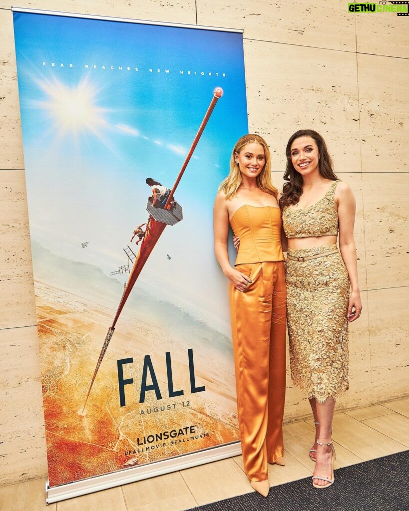 Virginia Gardner Instagram - Had the best time celebrating @fallmovie with the most incredible people on Sunday. Go see this movie on the biggest screen possible with all your friends. This movie was a wild ride- shot all practically in the desert on a 100 ft tower on a 2000 ft cliff 💀💀💀💀 IN THEATERS FRIDAY