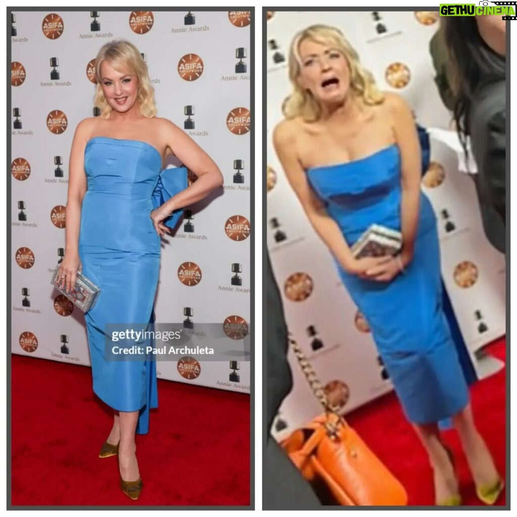 Wendi McLendon-Covey Instagram - Had a smashing time presenting at the Annie Awards on Saturday night! Thank you to my hot date @irwin8729 for being delightful and for taking such fabulous pics! And I got to meet @shilaommi, the beautiful goddess who voiced the role of "Cinder" in @pixarelemental. Anyway, it was fun to get dressed up and go out. Wardrobe styling: me Hair: @andrewzepeda Makeup: @mariedelprete Red carpet photo credit: @paul_archuleta #asifa #annieawards #voiceactor #animation #redcarpetfashion @chprteam