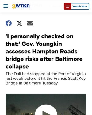 Winsome Earle-Sears Instagram - Thank you, Governor @glennyoungkin, for working to ensure our infrastructure is safe for all Virginians. 

Link to news article in story.
