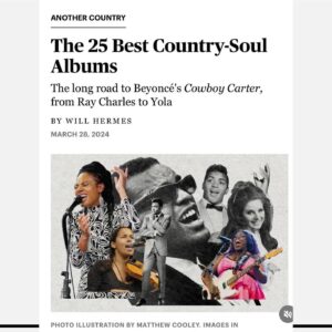 Yola Instagram - Well look at that! Big love to my dear friends @rollingstone for the recognition of work both musical and non musical! What an awesome line up to be included in. It all takes me back to the before times! 

Your girl was out in these cold a*s streets of a brand new continent like a campaigner, quipping and witting her way around the subjects in press and TV that are now being discussed with profound ease of understanding. Without the boarderline suicidal work tendencies of my publicist Doug (@bigfeatpr) and my gymnastic reframing of conversations that were leading to weird savour narratives that denied the agency of black artists in and around the genre, this here record would have reached fewer ears. Be it vocals or words, it all proved to make enough impact to create space for more! The good sis @rhiannongiddens had done been saying all the things too, when I popped up 2018/19 with this little wonder. Now @beyonce has entered the chat with Rhi on banjo, and we all get to bask in the brilliant rays of “I told you so”! 😁☀️Every one of you following any one of us, every journalist who rated us, and every outlet who featured us in the spotlight and all who continue to support us as we evolve, feel free to be smug for the next year or so 😂!! #countrysoul #top25 #rollingstone #genrefluid #free #music #cowboycarter #beyonce #country #soul #allthemusic